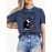 Women'S Casual Cat & Fish Print T-Shirt - Short Sleeve, Crew Neck, Medium Stretch, Vintage Style, Multiple Colors Available, Sizes S-XXL