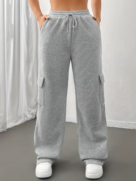 3pcs Women'S Cargo Pants - Solid Color Athletic Joggers with Drawstring Waist, Multiple Pockets, Elastic Cuffs & Hem, All-Season Comfort for Casual & Wear, Jogging Pants, Wear, Functional Pockets, Durable Fabric