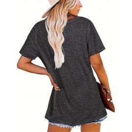 1pc Women'S Casual Crew Neck T-Shirt with Geometric Pattern, Rayon/Viscose Blend, Slight Stretch, All-Season Knit Fabric, 