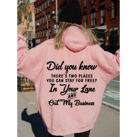 Women'S Casual Hoodie with Alphabet Print, Polyester 100% Knit Fabric, Slight Stretch, Fall/Winter Pullover with Pocket Detail, 220g/m² Weight