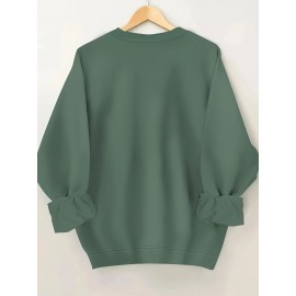 Plus Size Christmas Santa Print Sweatshirt, Casual Long Sleeve Crew Neck Pullover Sweatshirt, Women's Plus Size Clothing