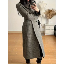 [Double Row Button Windbreaker Jacket] Temperament Double Row Button Long Windbreaker Jacket