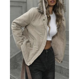 Women'S Winter Warm Hooded Jacket with Pockets - Casual Long Sleeve Coat, Solid Color, Non-Stretch Fabric, Regular Fit for Everyday Comfort, Winter Coats, Cold Weather Apparel, Durable Warmth, Functional Design, Quality Stitching, Cold Climate Wear