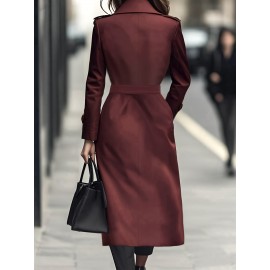 [Elegant Trench Coat] Elegant British Trench Coat | Women's Long Windbreaker with Belt, Non-Stretchy Formal & Everyday Outerwear, Machine Washable Fall Winter Coat in Burgundy/Red/Black - Special Line Collection