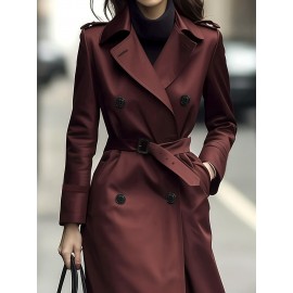 [Elegant Trench Coat] Elegant British Trench Coat | Women's Long Windbreaker with Belt, Non-Stretchy Formal & Everyday Outerwear, Machine Washable Fall Winter Coat in Burgundy/Red/Black - Special Line Collection