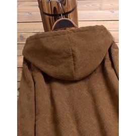 Women'S Elegant Fleece-Lined Mid-Length Coat - Loose Fit Long Sleeve with Button Front, Solid Color Brown, Perfect for Fall/Winter, Cozy Outerwear | Buttondown Coat | Placket Closure