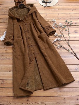 Women'S Elegant Fleece-Lined Mid-Length Coat - Loose Fit Long Sleeve with Button Front, Solid Color Brown, Perfect for Fall/Winter, Cozy Outerwear | Buttondown Coat | Placket Closure