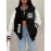[Jesus Letter Print Coat] Women's Jesus Letter Print Coat - Black & White Color Block Jacket, Machine Washable Winter Outerwear for Church, Everyday & Special Events - Faith-Based Women's Clothing, Casual Cold Gear, Sleek Fabric Finish