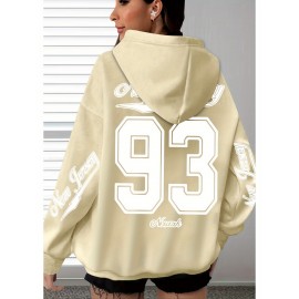 [Plus Size Hoodie] Soft Women's Plus Size Oversized Hoodie with New Jersey 93 Graphic Print | Machine Washable, Comfortable Clothing, Durable Fabric, Streetwear Fashion, Relaxed Fit, Breathable Material, Unisex Style, Black with White Lettering