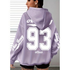 [Plus Size Hoodie] Soft Women's Plus Size Oversized Hoodie with New Jersey 93 Graphic Print | Machine Washable, Comfortable Clothing, Durable Fabric, Streetwear Fashion, Relaxed Fit, Breathable Material, Unisex Style, Black with White Lettering
